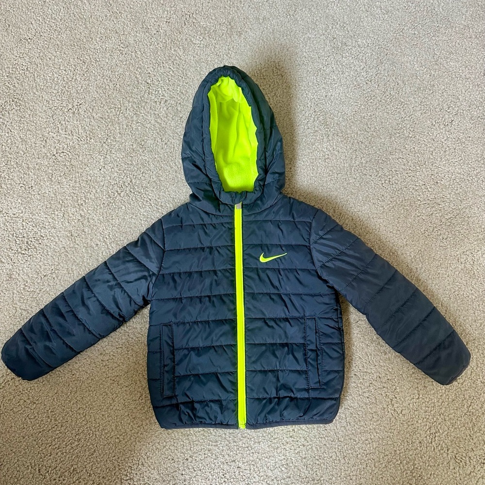 Nike Kids Dark Blue and Bright Yellow Puffer Jacket